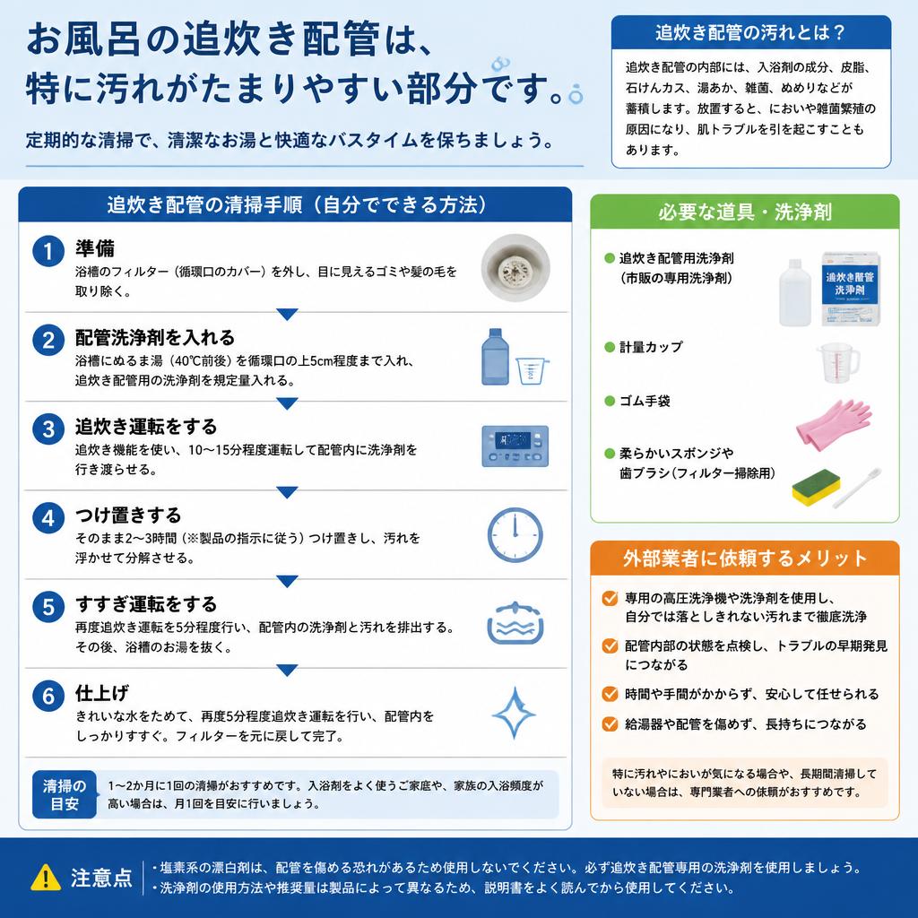 お風呂の追炊き配管の清掃方法